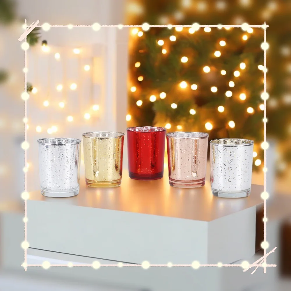 

Candle Holder for Romantic Dinner and Holiday Celebration,Electroplated Glass Cup for Christmas and Wedding Decoration