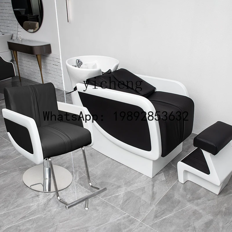 AA  barber shop shampoo bed automatic massage shampoo bed ceramic basin semi-lying flush bed