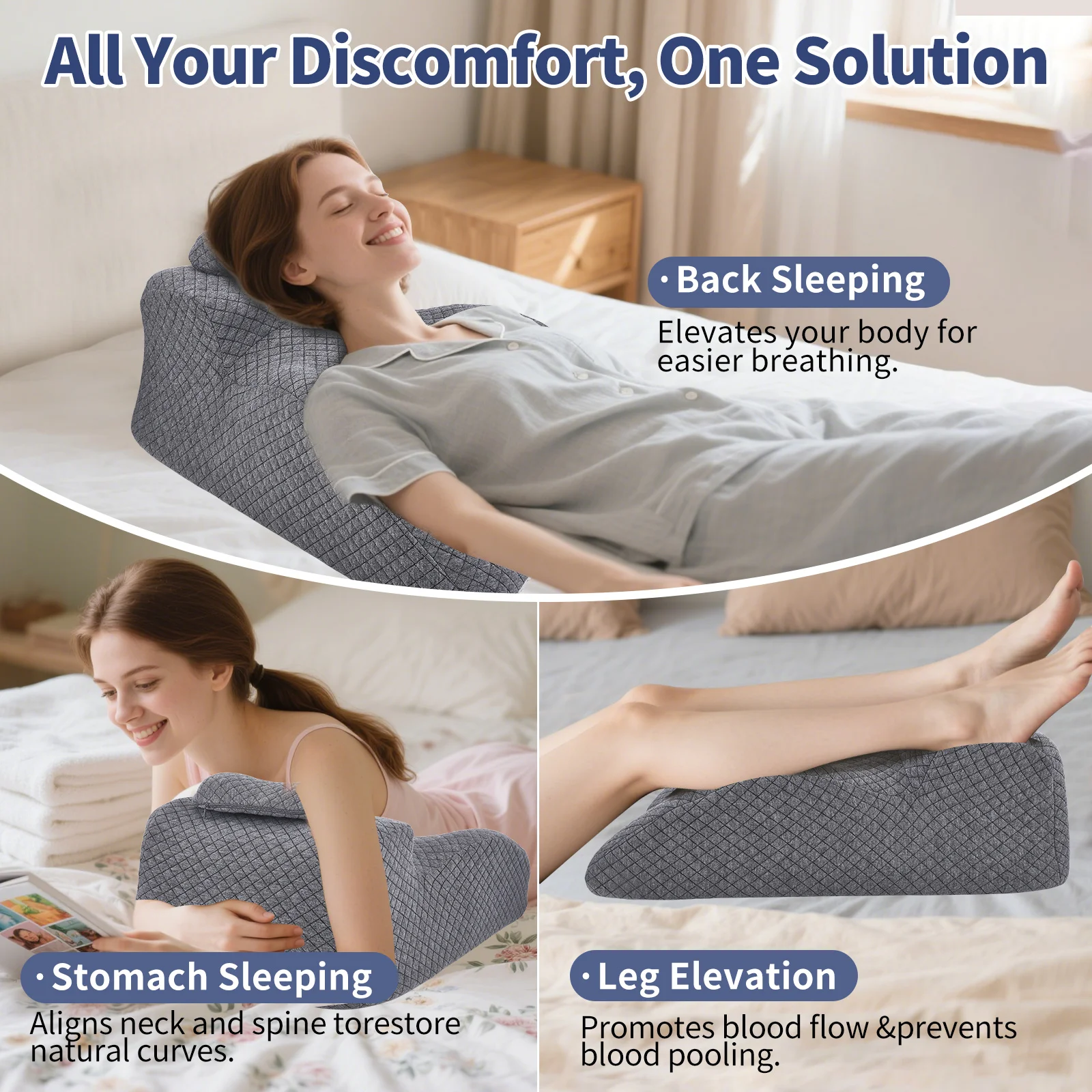 Back Pillow Wedge For Bed, Bed Pillow Rest For Bed Sitting Up, Adult Memory Foam Pillow For Back Support, Acid Reflux, Snoring