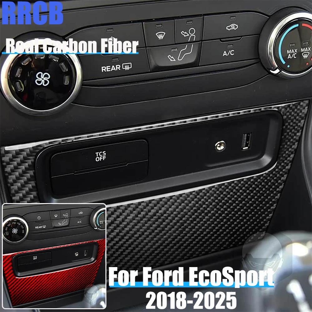 

Real Carbon Fiber Car Accessories Center Console Soft Cover Sticker For Ford EcoSport 2018 2019 2020 2021 2022 2023 2024 2025