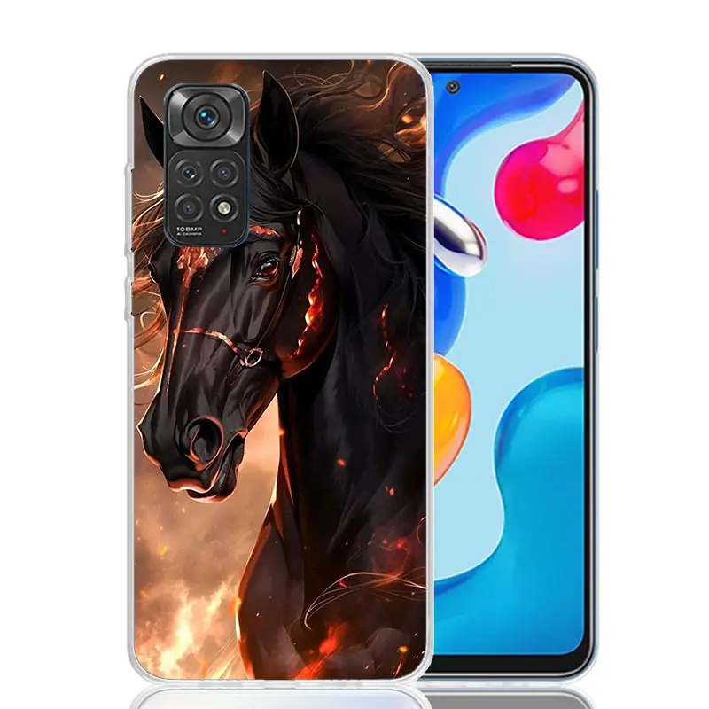 Animal Black Horse For Xiaomi Redmi Note 13 12S 12 11S 11 10S 10 Phone Case 9S 9 8T 8 Pro 11T 11E 7 Plus Fundas Cover Coque