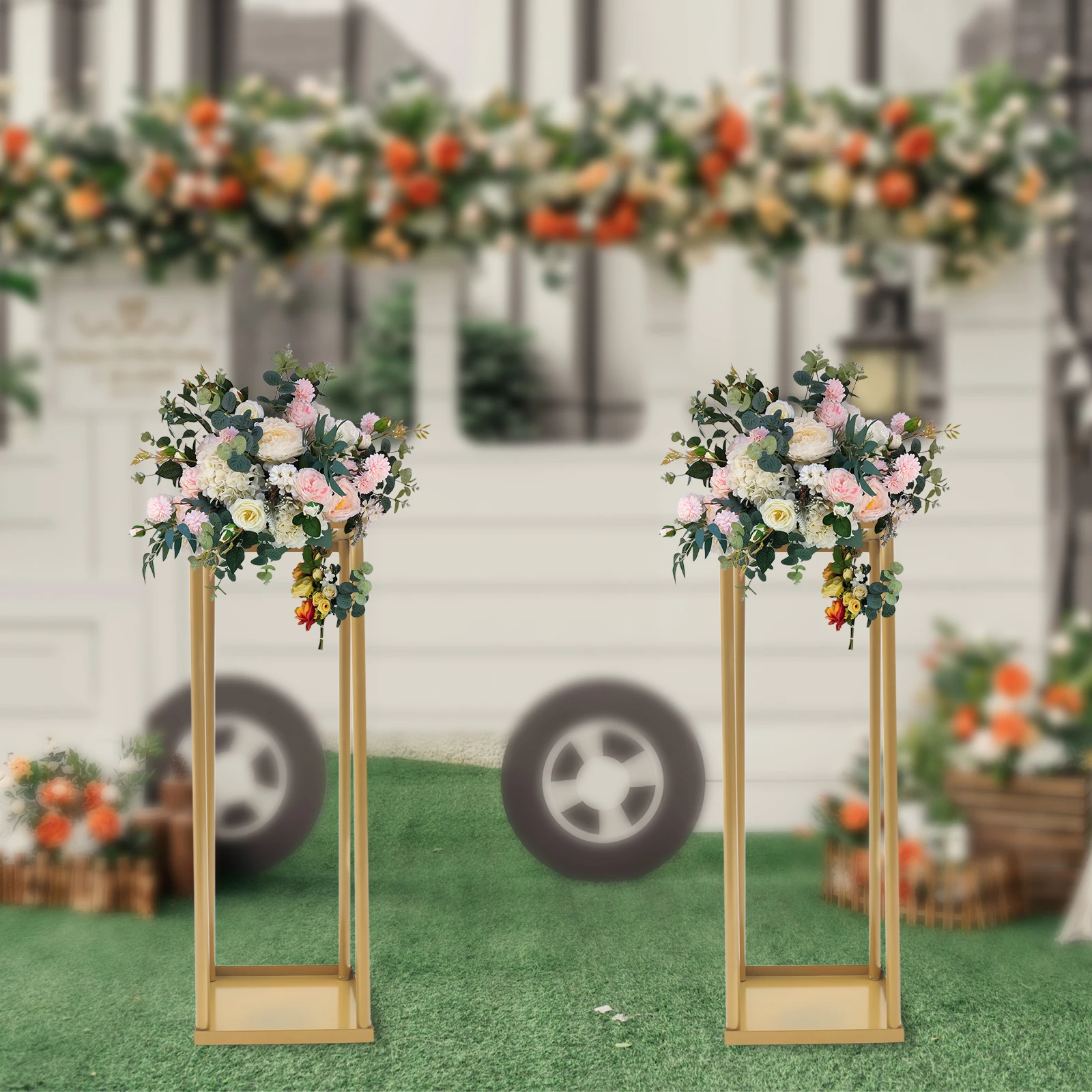 2pcs 60cm Metal Floor Stand, Floor Vase Rack for Wedding Party Decor (Gold）