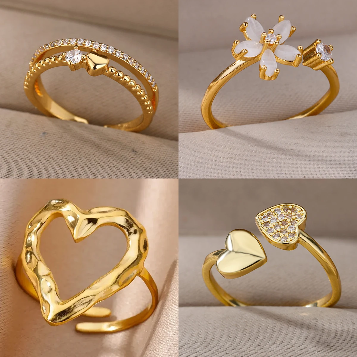 Envío Gratis, anillos con forma de flor de circonio para mujer, anillo geométrico de acero inoxidable de Color dorado, joyería de moda impermeable para boda