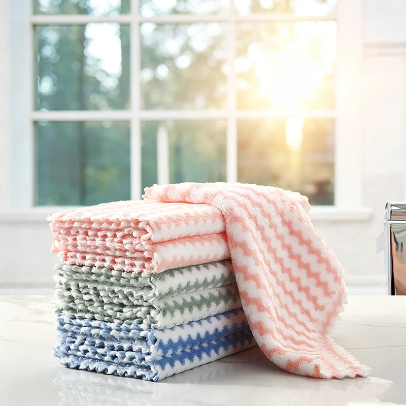 15/25cm Super Absorbent Dishcloths Coral Fleece Cleaning Cloths Thickened Kitchen Washing Dish Rags Glass Windows Wipe Towels