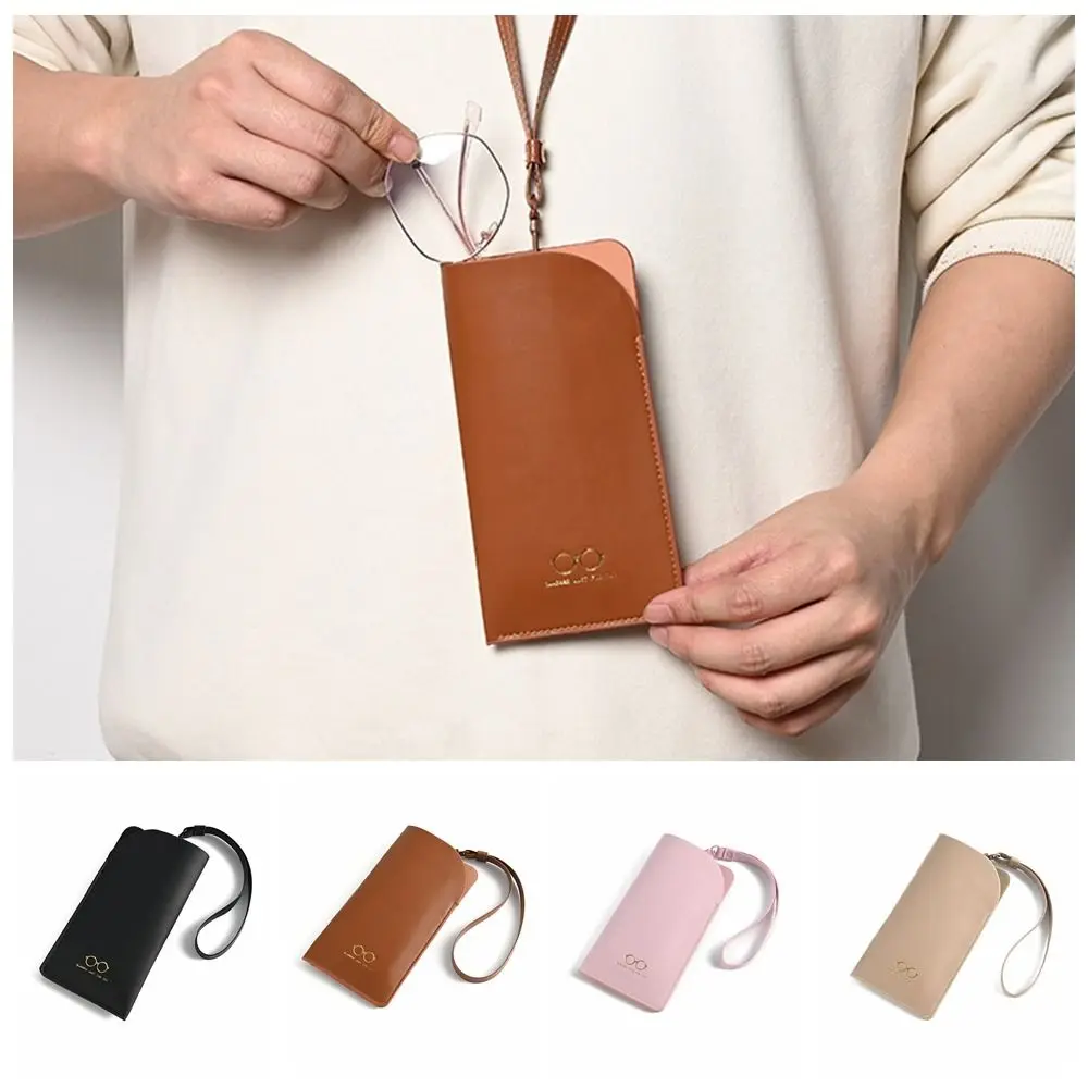 Portable Glasses Storage Bag Pu Leather Solid Color Sunglasses Storage Case Multi-Functional Eyewear Protector