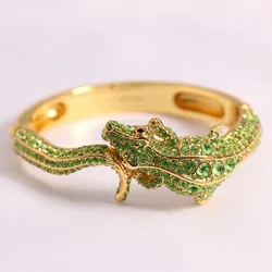 Full Rhinestone Green Lizard Crocodile Earrings Bangles Ring Necklace Set for Women Statement Jewelry Gift