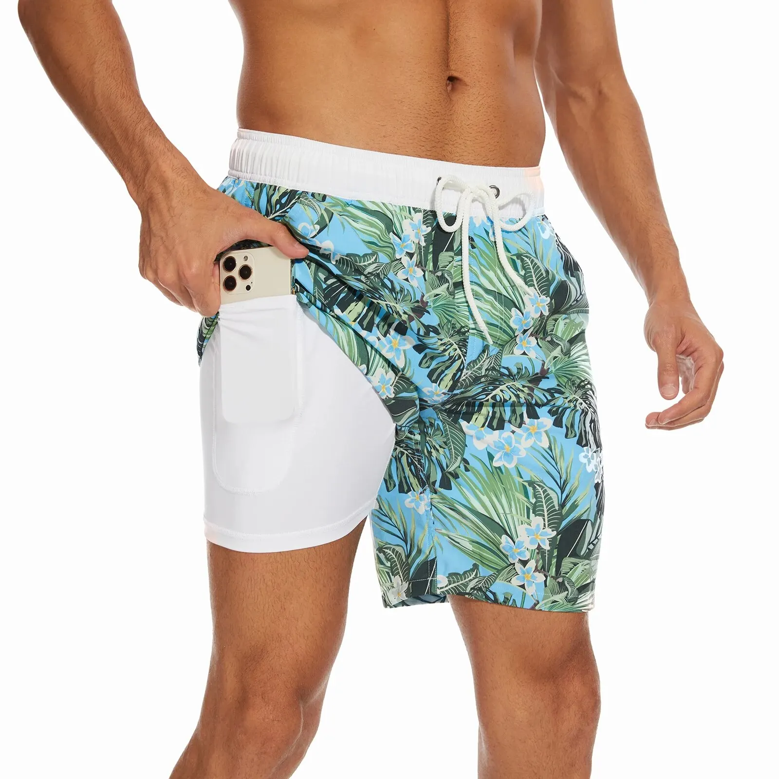 Summer New Men\'s Shorts Fashion Vacation Beach Pants Men\'s Plus size Four-Corner Qmilch Lining