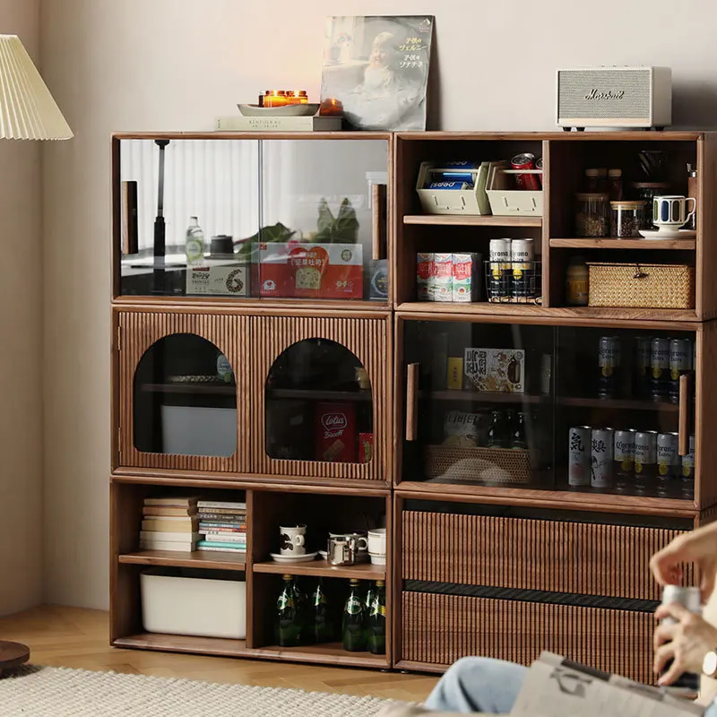 North American black walnut all solid wood bookcase modern simple storage display living room TV