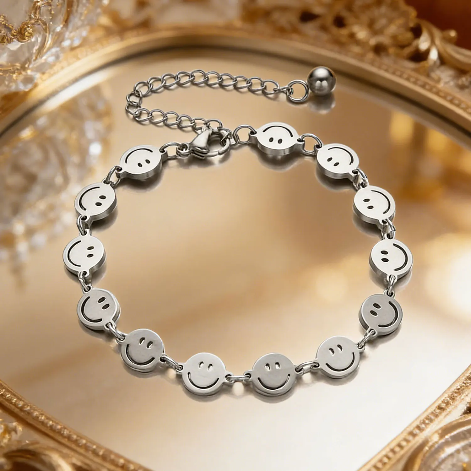 Stainless Steel Creative Personality Design Smiling Face Bracelet Two-color Optional Daily Joker Jewelry Unisex