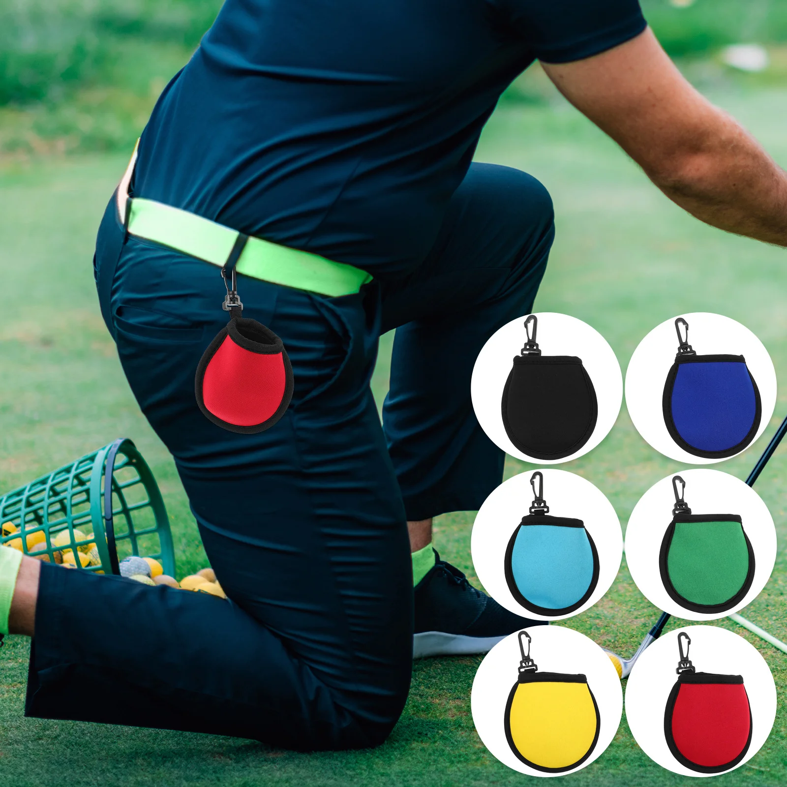 6pcs Ball Washer Pocket Portable Ball Cleaner Pouch With Hanging Clip For Men Sbr Material Golf Accessories Bag Golf Utility