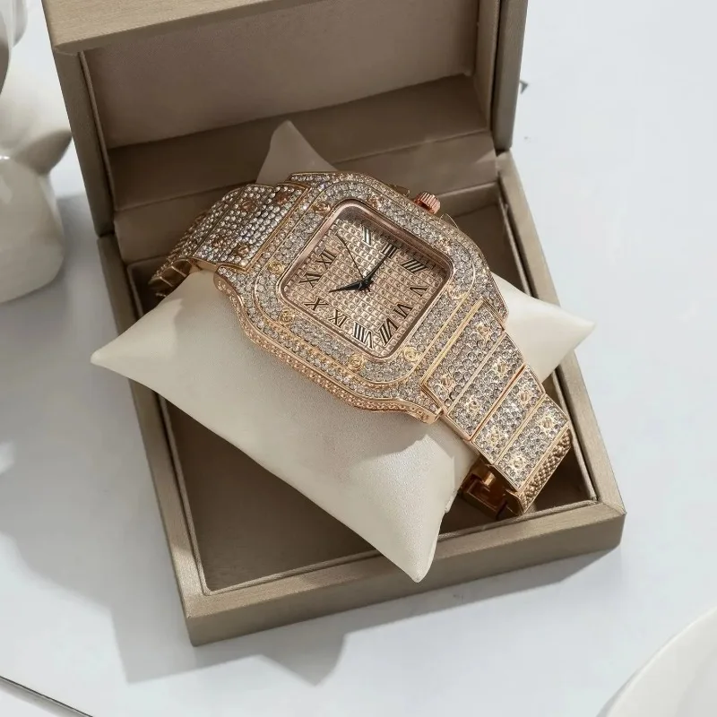 

2025 модные часы для мужчин и женщин Iced Out, мужские роскошные часы с бриллиантами, унисекс, кварцевые наручные часы Relojes Para Hombres