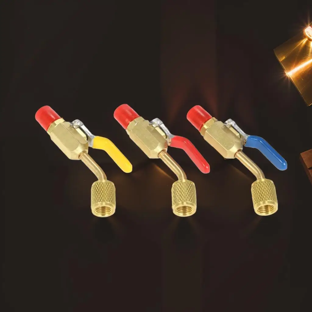 

6PCS HVAC Angle Ball Valve Kit With R12 To R134a Vacuum Pump Adapters, 45° Stop Valves, Copper SAE 1/4 For AC Service