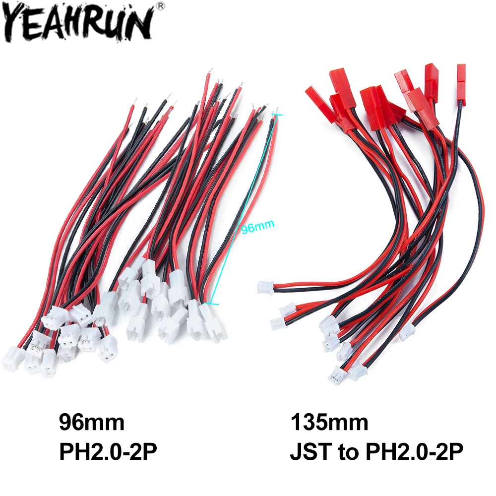 

YEAHRUN PH2.0 2Pin Connector Soft Silicone Cable Wire JST Female to PH2.0 Male for 1/24 Axial SCX24 RC Model Car Upgrade Parts