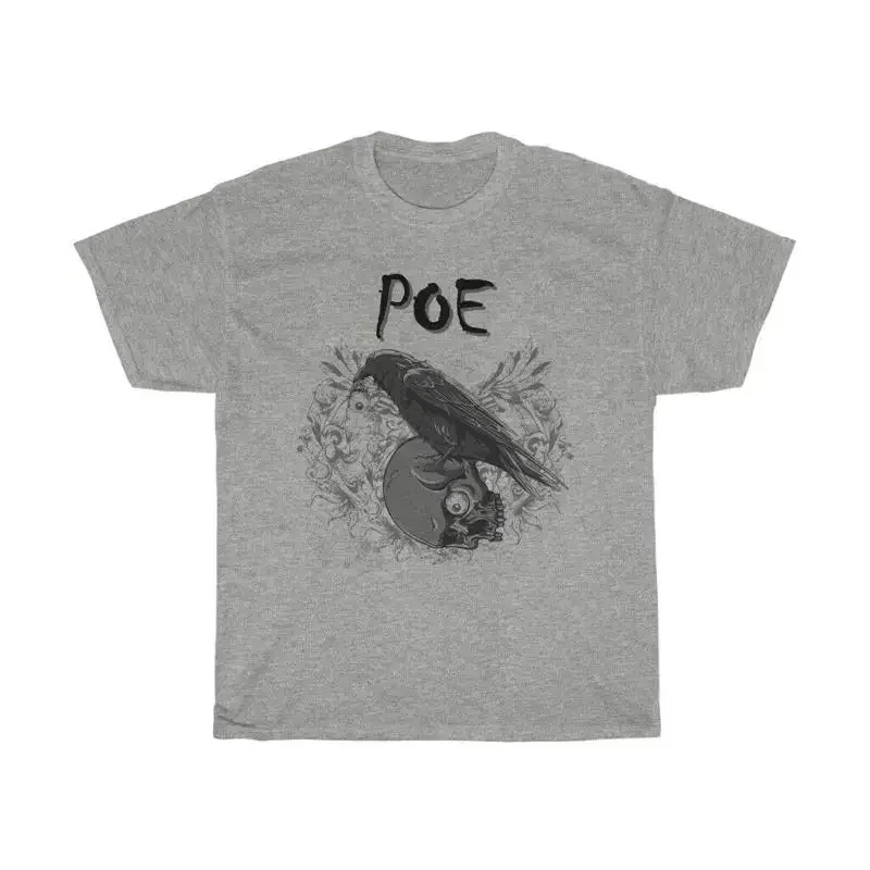 Poe Raven Gray Heavy Cotton T shirt Inspired By Edgar Allan