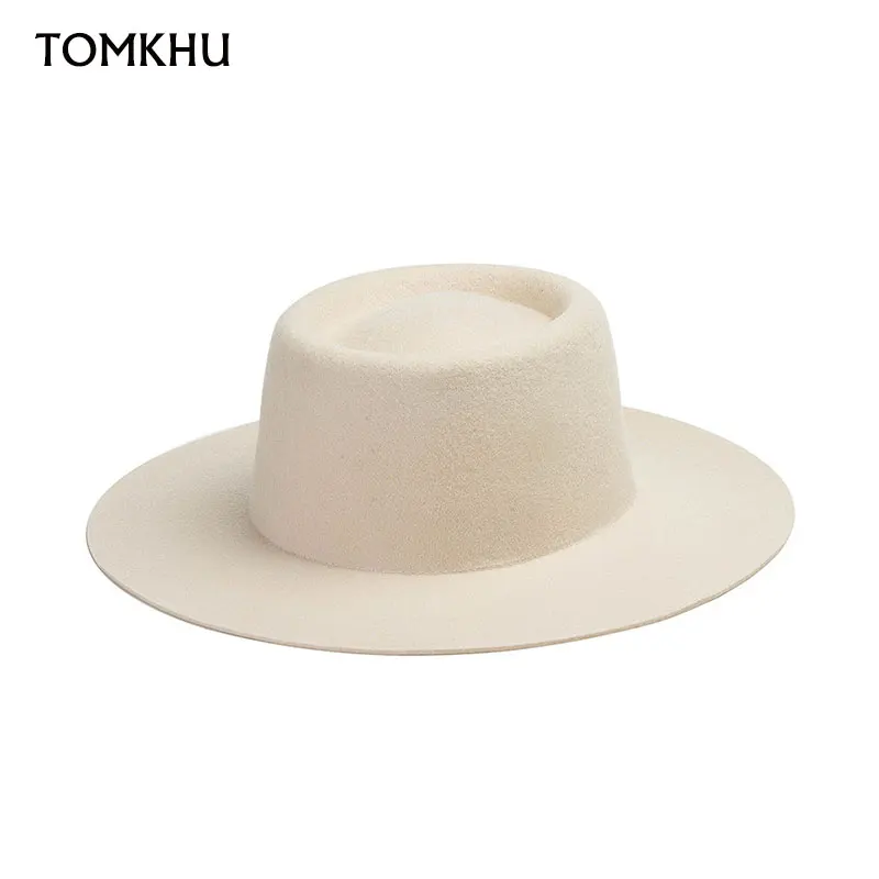 

Winter New Minimalist Wool Concave Top Hat Fashion Wide Brim Warm Fedora Hat Women Elegant Jazz Hat Church Wedding White Hat