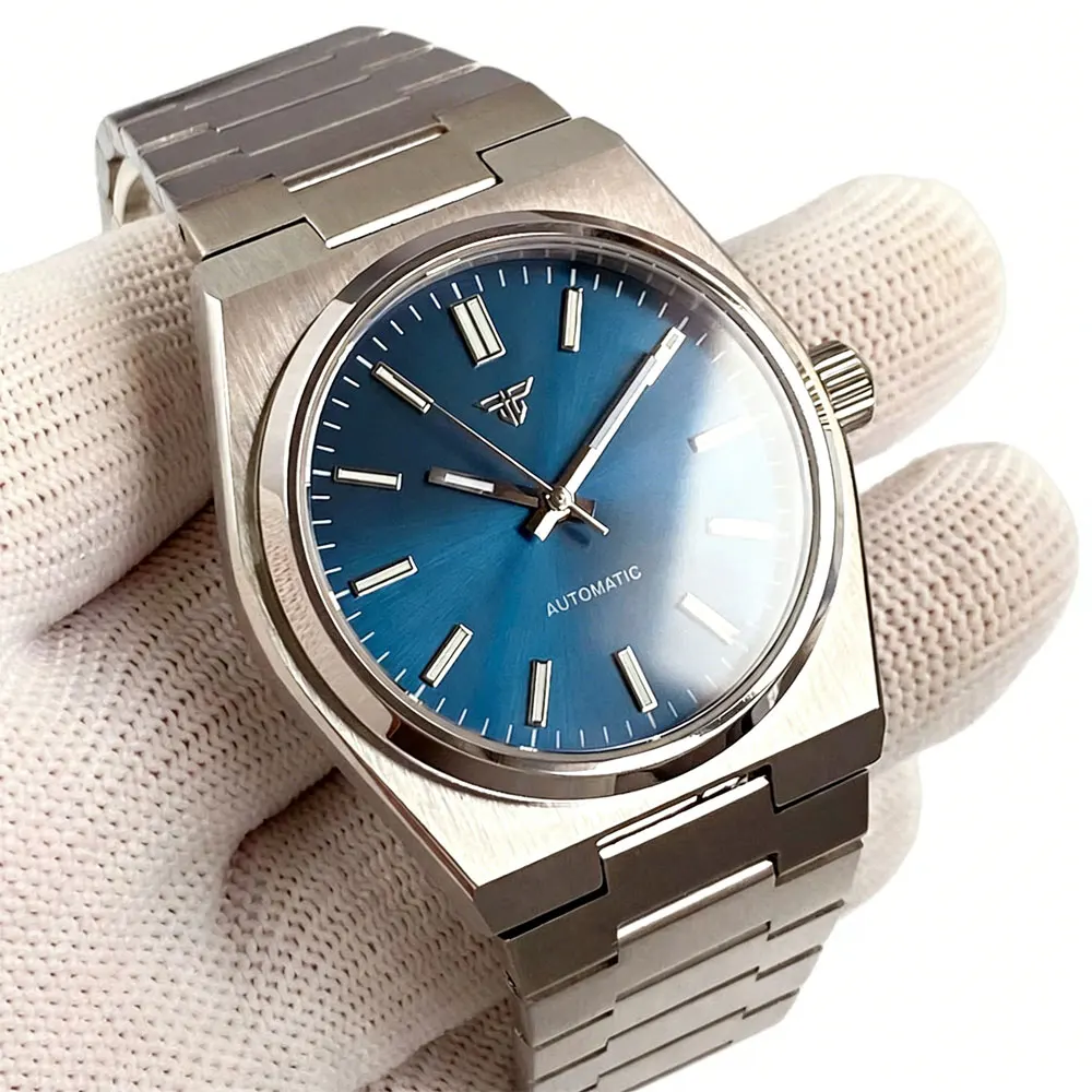 Tandorio 40mm Sapphire Crystal Automatic Men Mechanical Watch 100m Waterproof Japan NH35 Movement Watch Black Blue Silver Dial