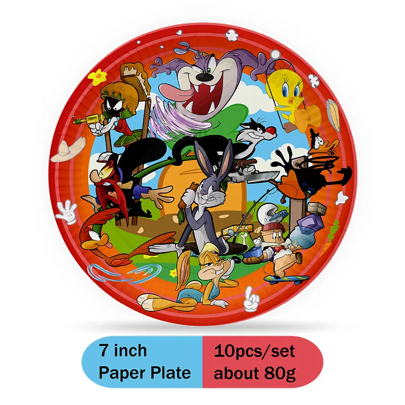 Looney Tunes Birthday Party Amine Figures Birthday Party Accessories Supplies Tableware Cup Plate Cake Topper Boy Party Decorati