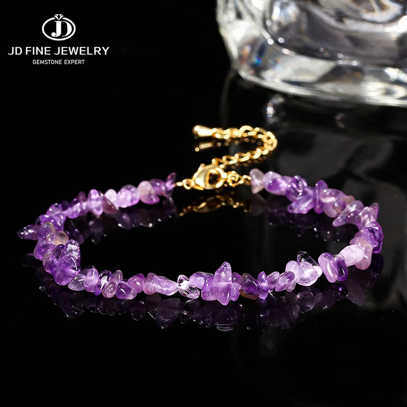 JD Natural Amethyst Irregular Stone Gravel Strand Bracelet Women Fashion Crystal Chakra Reiki Healing Yoga Bracelet Party Gifts