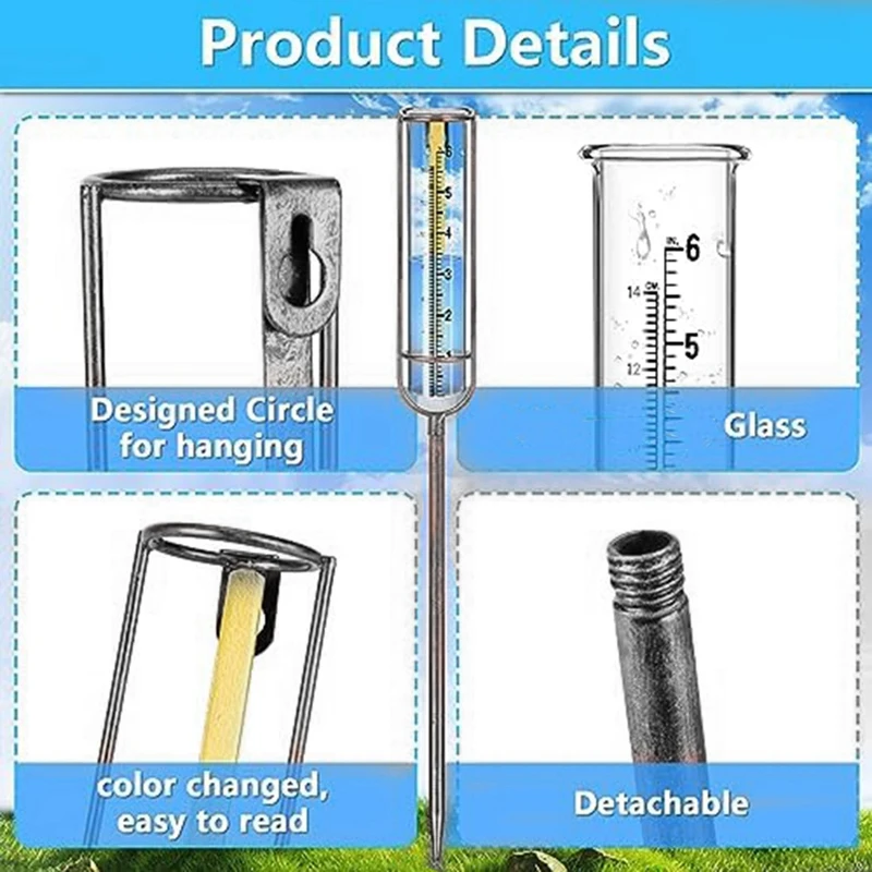 Rain Gauge , 6Inch Glass Rain Gauge Rain Gauges For Yard With Stake Best Rated Rain Gauges For Yard With Stake (Blue) Durable