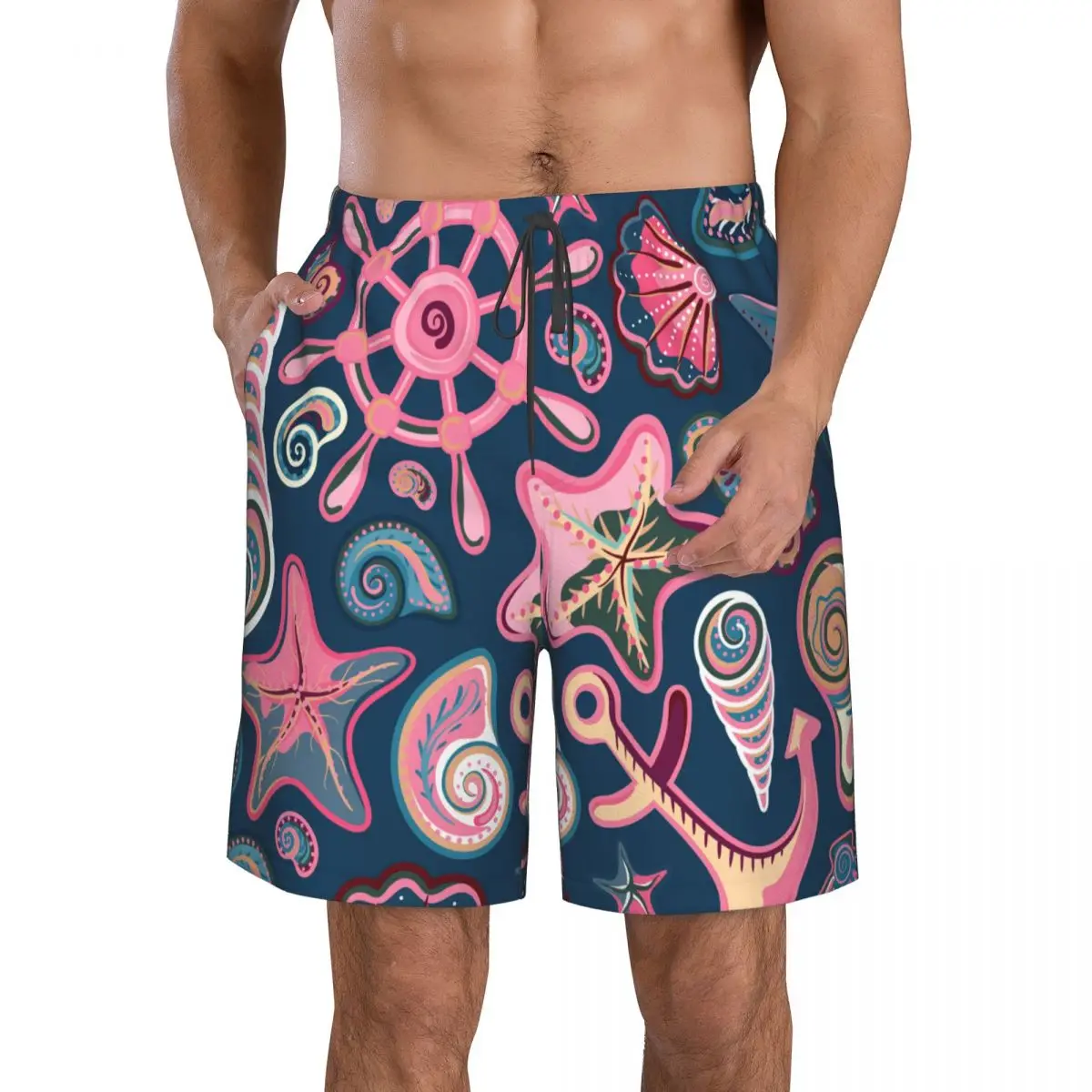 Mens Swimwear Swim Short Trunk Seashell Pattern Beach Board Shorts Swimming Surffing shorts