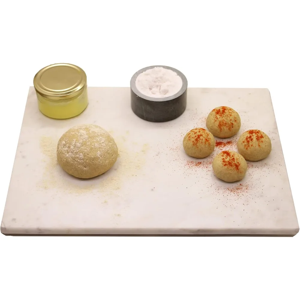 

Marble Cheese and Pastry Board 16 x 12 Inch – Natural Carrara White Marble Cutting Board and Serving Tray for Dough, Bread, Pizz