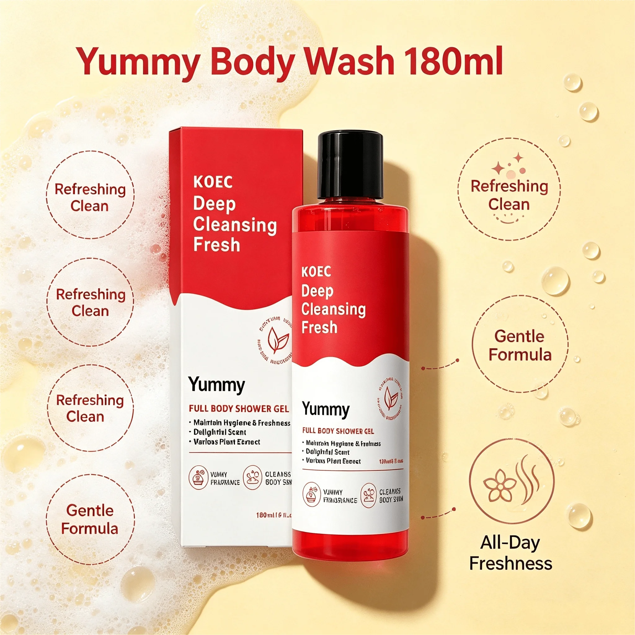 Yummy Body Wash, Soothing Aloe & Nutritious Oil Dual Formula, Steady Skin PH Condition, Light Texture Quick Rinse Zero Grease, Delicate Body Skin Care, Ideal Ladies Gifting Pick, Original Korean Bath Skincare 180ml