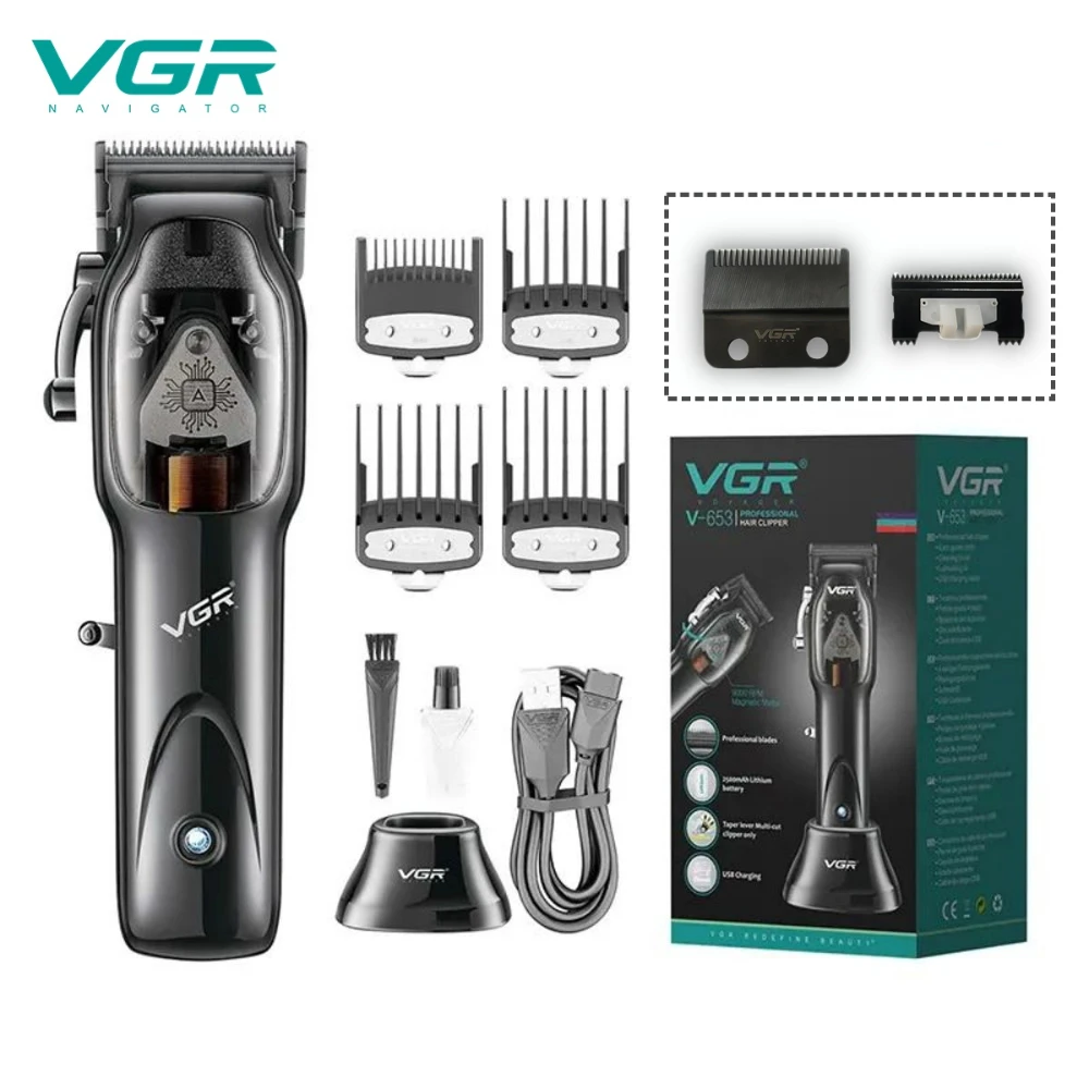 VGR Hair Clipper Professional Hair Cutting Machine Cordless Hair Trimmer Electric Barber Haircut Machine Trimmer for Men V-653