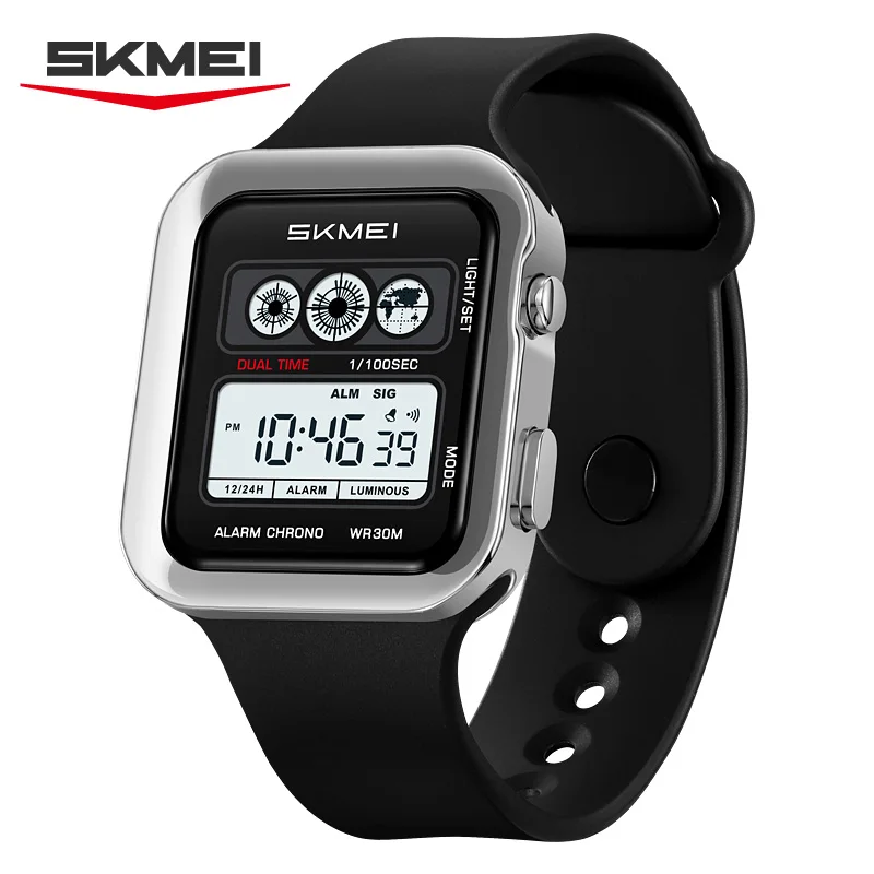 

SKMEI 2504, мужские цифровые часы, золотой квадратный корпус, водонепроницаемые, многофункциональные, спортивные, мужские электронные часы с обратным отсчетом, reloj hombre