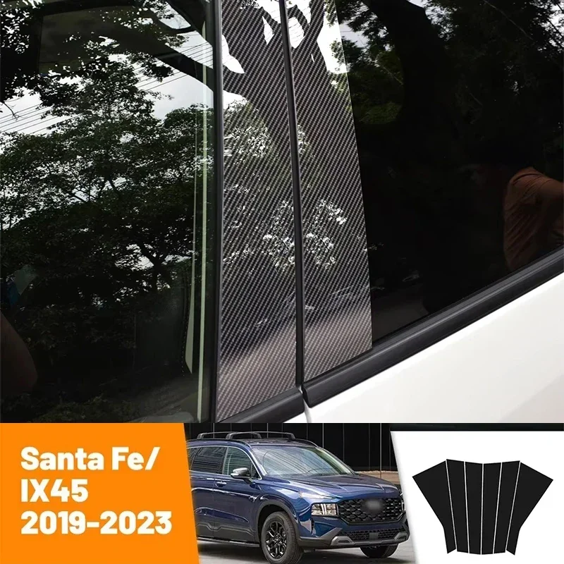 

Автомобильные черные наклейки из углеродного волокна для дверей и окон B C, аксессуары для Hyundai Santa Fe IX45 2019-2023 2020 2021 2022