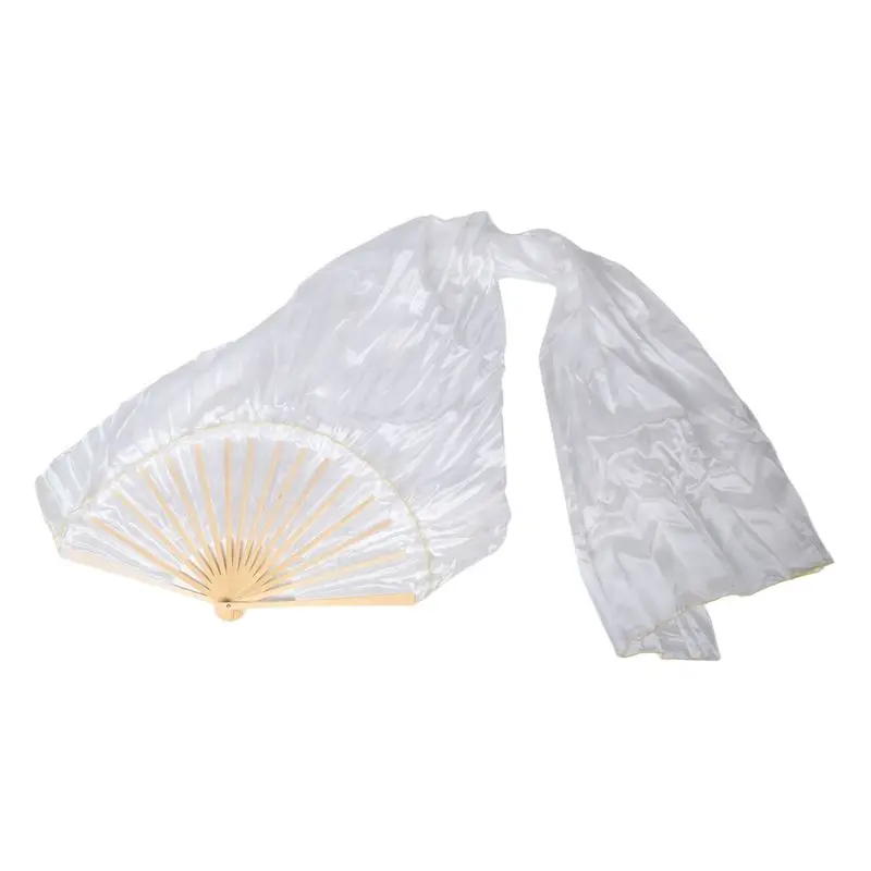 AEF6-100% الحرير للجنسين الحرير الصيني الحجاب مراوح الرقص 1 قطعة مراوح الرقص الشرقي اللون الأبيض 180X90cm #4