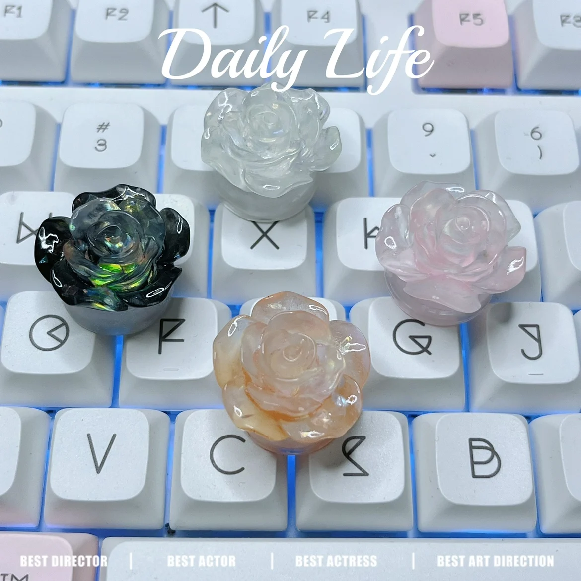 

Creative circular semi transparent flower keycaps ice semi transparent luminous flower Esc cross axis mechanical keyboard keycap