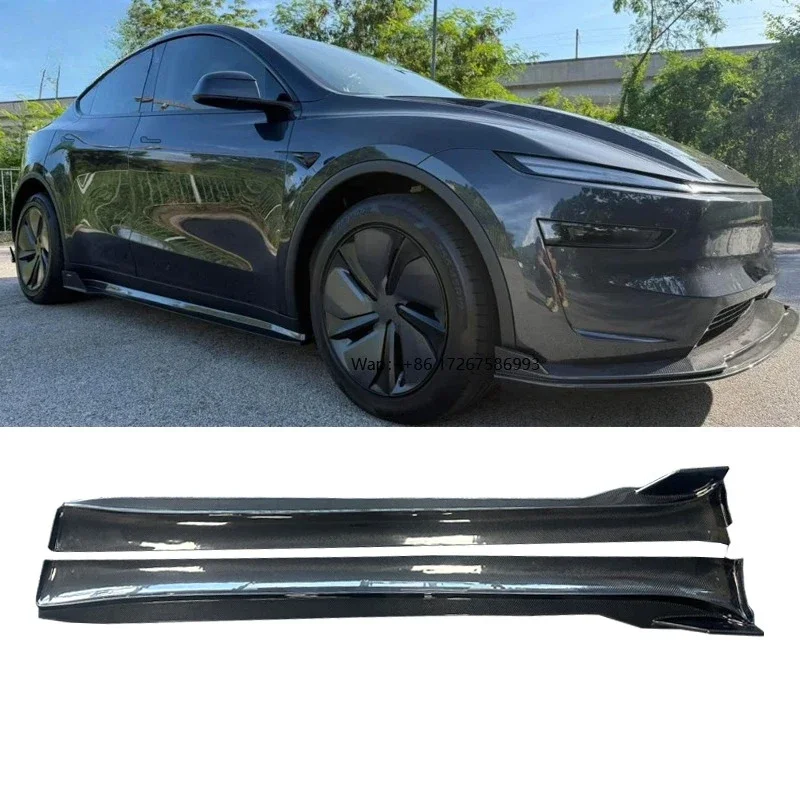 

For New Model Y 2025 Dry Carbon Fiber Side Skirt Bumper Spoiler Body Kit