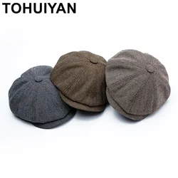 TOHUIYAN Retro Newsboy Cap For Men Woolen Octagonal Hat Fashion Baker Boy Hats Male Boinas Gatsby Caps Women Chapeau Warm Hats