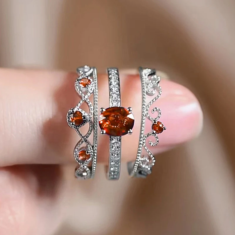 مجموعة خواتم زركونيا مكعبة هيتان للنساء ، زركونيا مكعبة زرقاء ، تاج فاخر ، إكسسوارات زفاف ، مجوهرات أنيقة نسائية ، تصميم فريد ، 3 * *