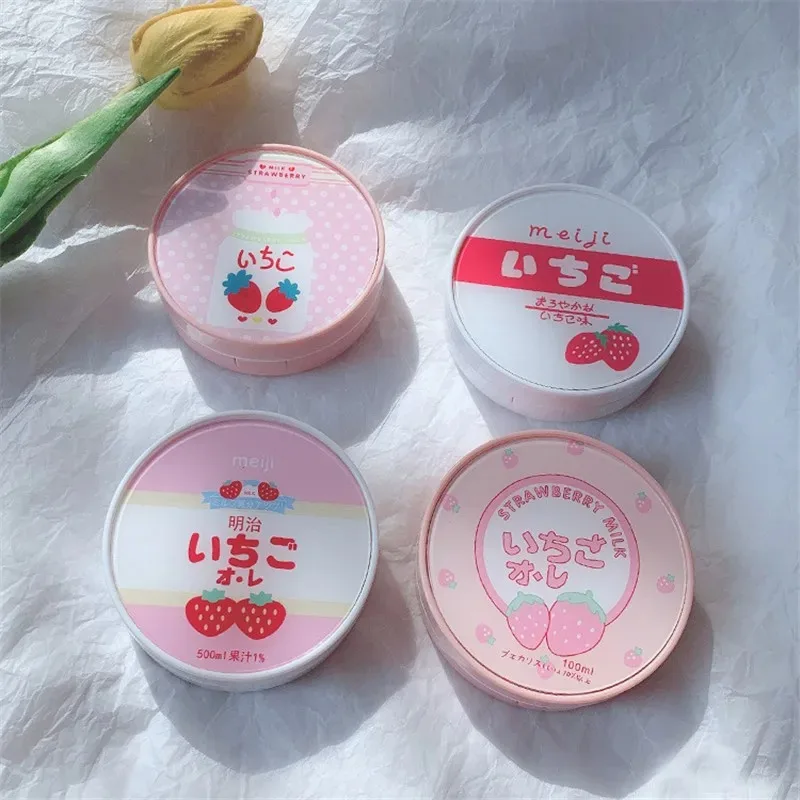 2PCS Contact Lens Box Japanese Text Cute Pink Strawberry Contact Lens Box Invisible Companion Box Dual Care