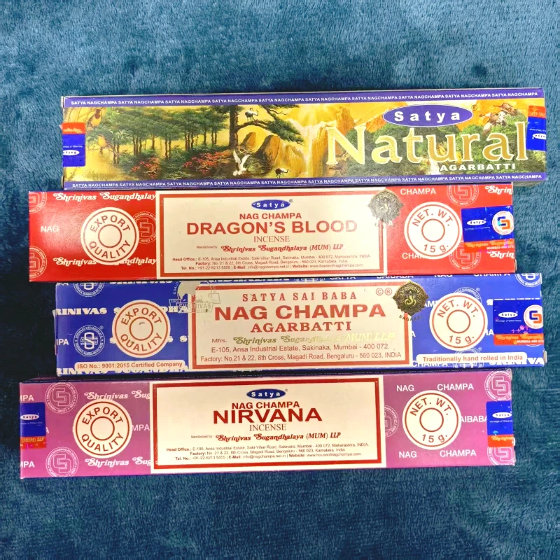 Varillas de Incienso Satya Sai Baba Hechas a Mano 15g*4 Cajas, Múltiples Aromas: Sándalo, Sangre de Dragón, Super Hit, NAGCHAMPA, etc.