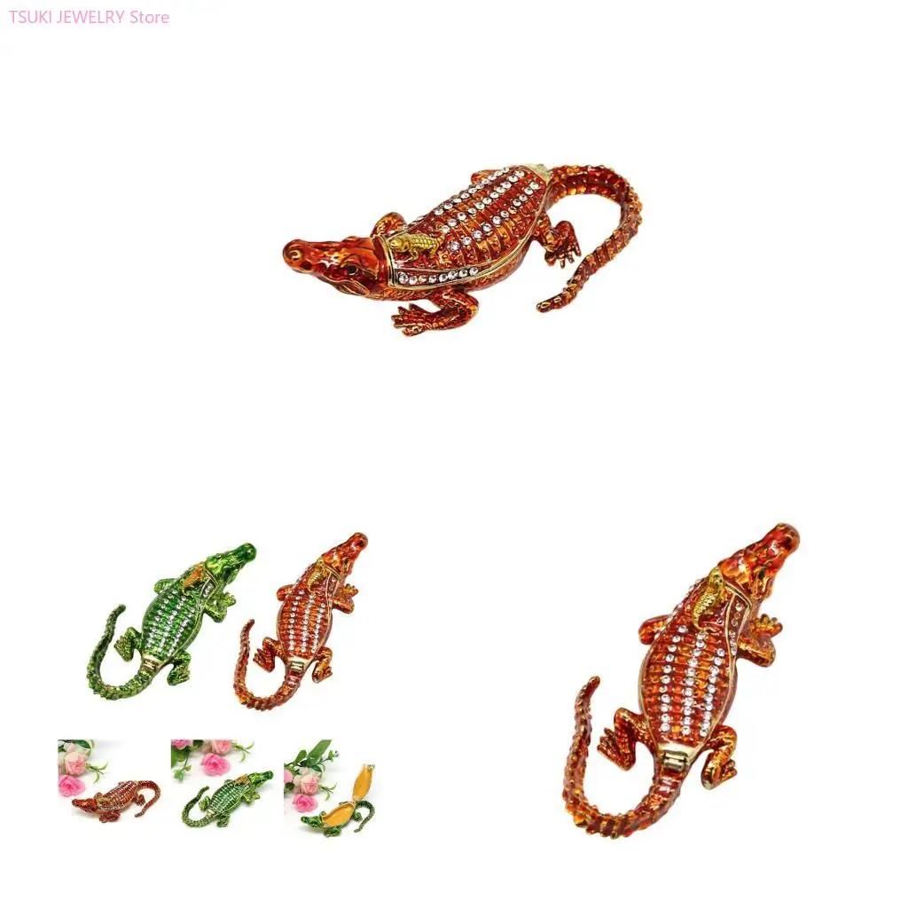 

62KE Стильная металлическая шкатулка для драгоценностей в виде крокодилов с просторными внутренними отделениями