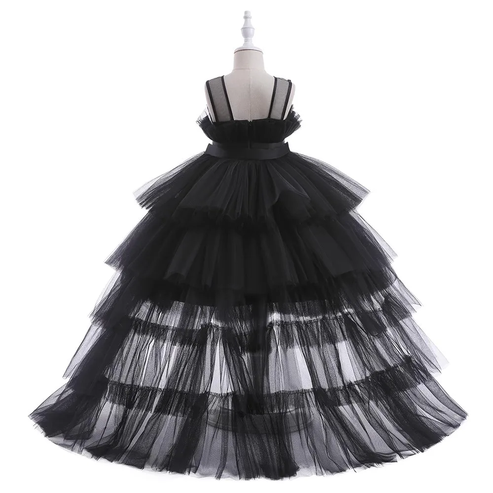 Customize Kids Clothing Teenage Girls Elegant Train Tulle Princess Tutu Dress Wedding Birthday Party 3 to 14 Long Tail Prom Gown