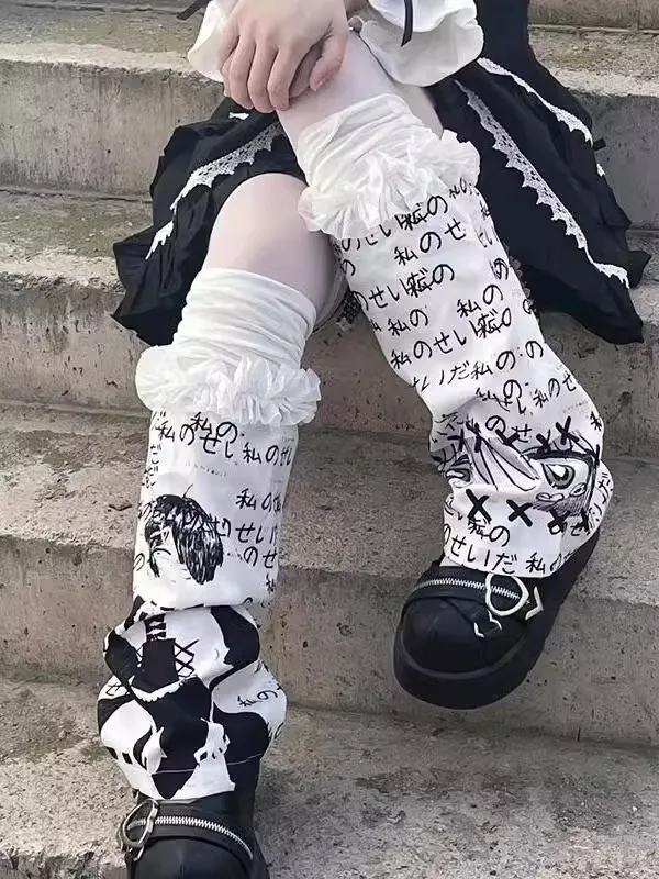 Aquecedores de Pernas Harajuku Punk para Mulheres, Meias Cosplay Japonesas Femininas, Pernas de Joelho, Moda Verão, Impressão Y2k