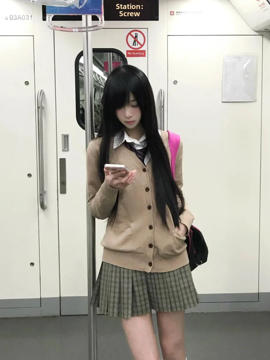 Original Japanese Sle JK orm Sweater Coat Loose Long Sve Women's School Supply Knittedwear Versatile Outerwear