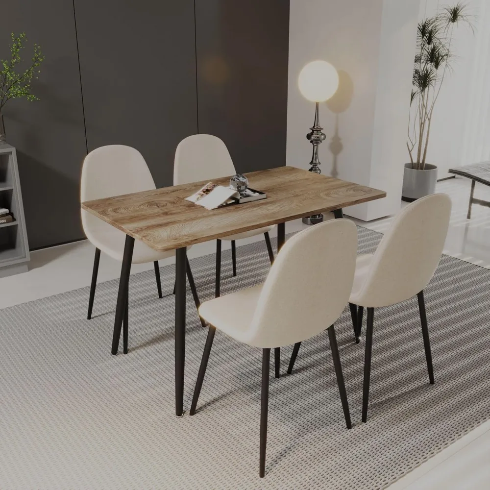 Ensemble de table à manger moderne, ensemble de table et de chaises avec 4 chaises en tissu, ensemble de table de cuisine 47 en effet