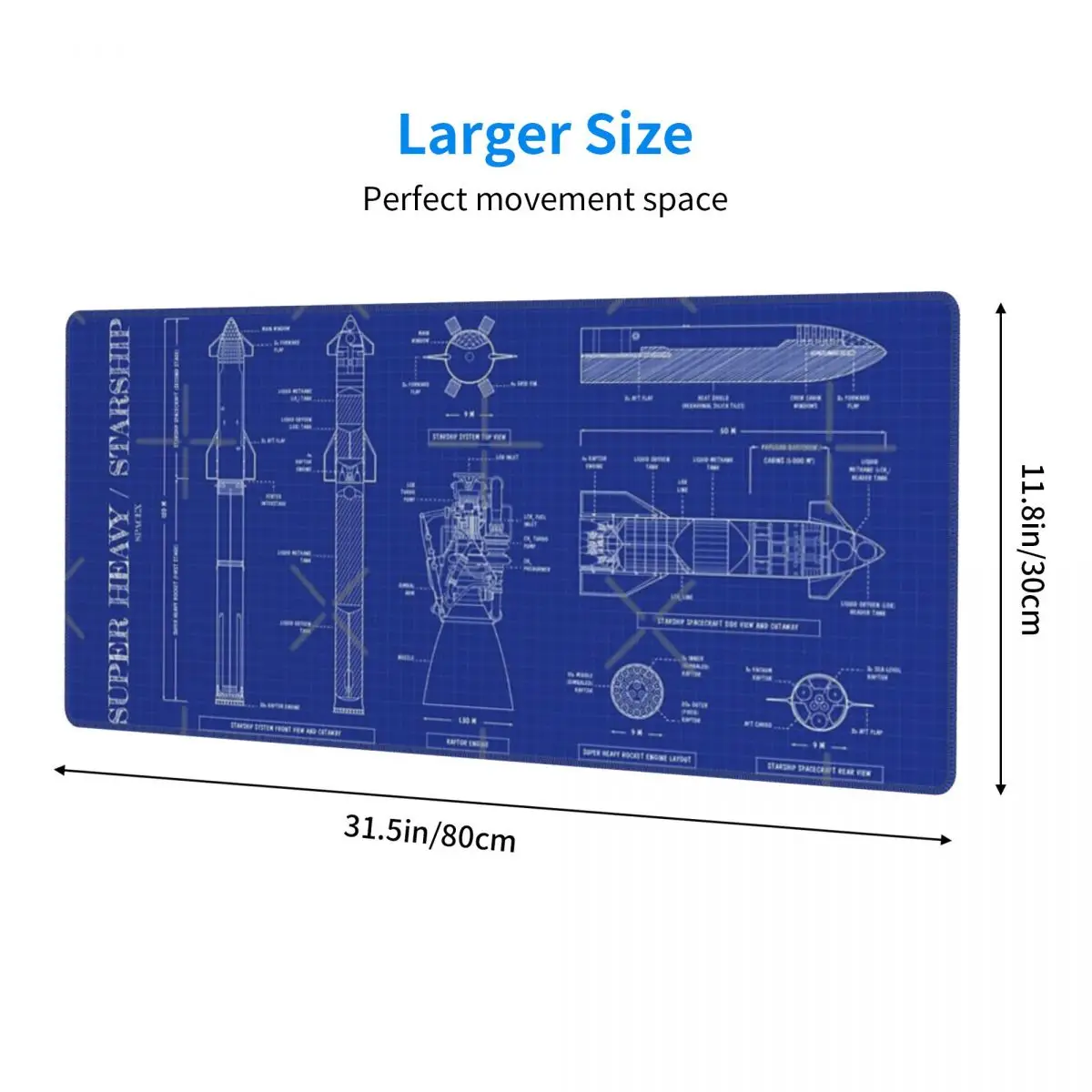 SpaceX Super Heavy Starship (Vertical Blueprint) Rubber Keyboard Pads