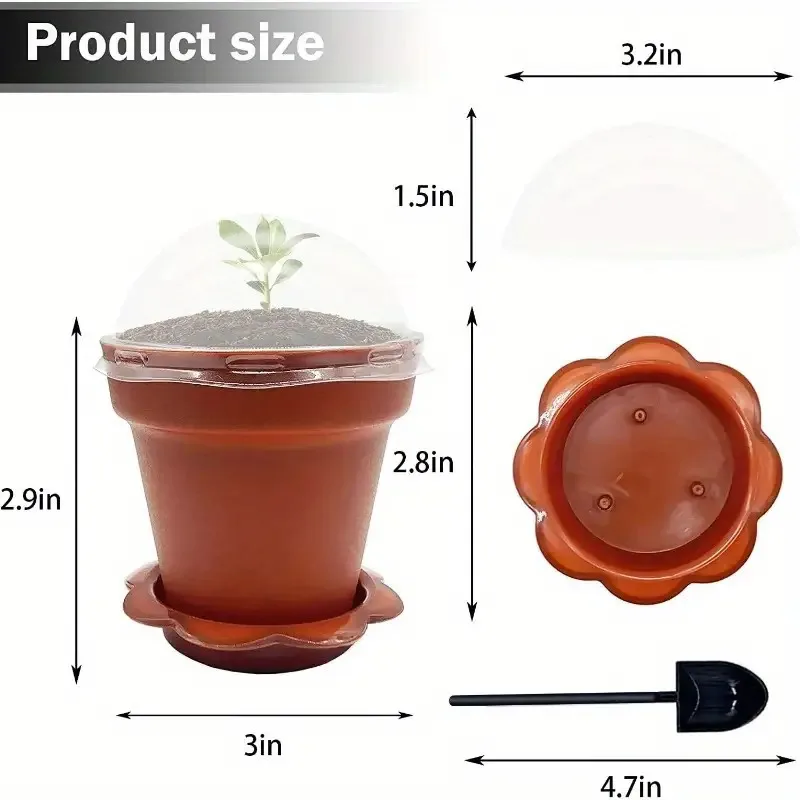 20Paper Cup Flower Pot with Humidity Cover, Small Plastic Nursery Pot with Tray and Shovel, Suitable for Indoor and Outdoor Succ