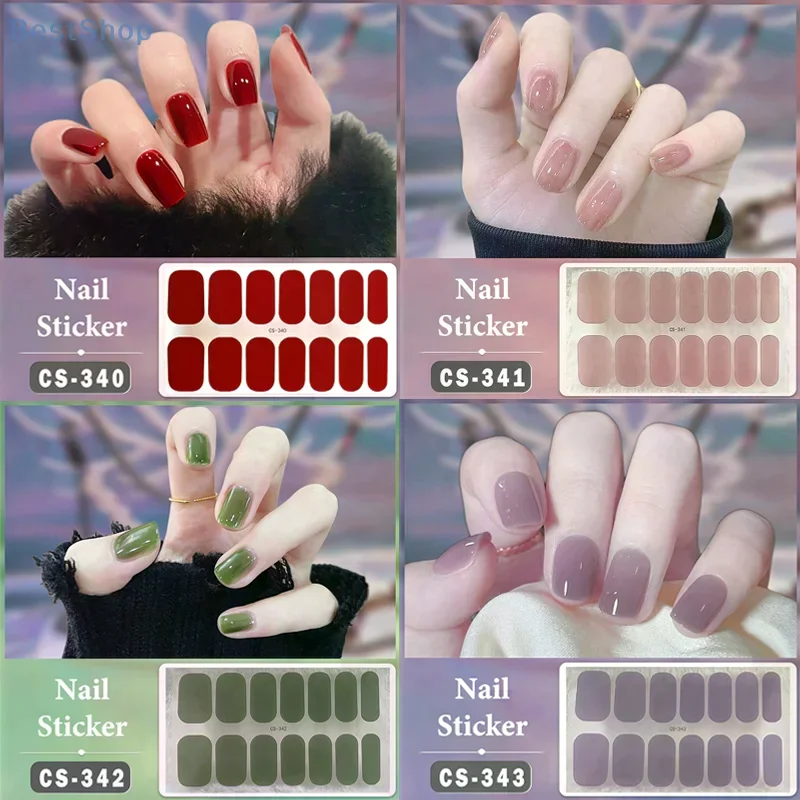 Keine Backlampe, wasserdichte Nagelfolien, vollständige Abdeckung, Nagelaufkleber, einfarbig, 14 Nägel/Set, mehrfarbiger Nail-Art-Look-Patch, fest