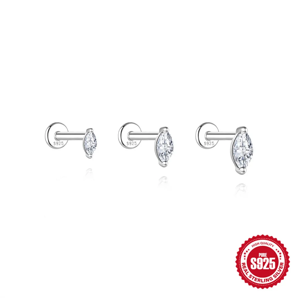 CANNER 925 Sterling Silber 3/4/5 mm Pferdeaugen-Moissanit für Damen, 1 Stück Piercing-Ohrringe, Party, Hochzeit, Schmuck, Geschenk für Sie
