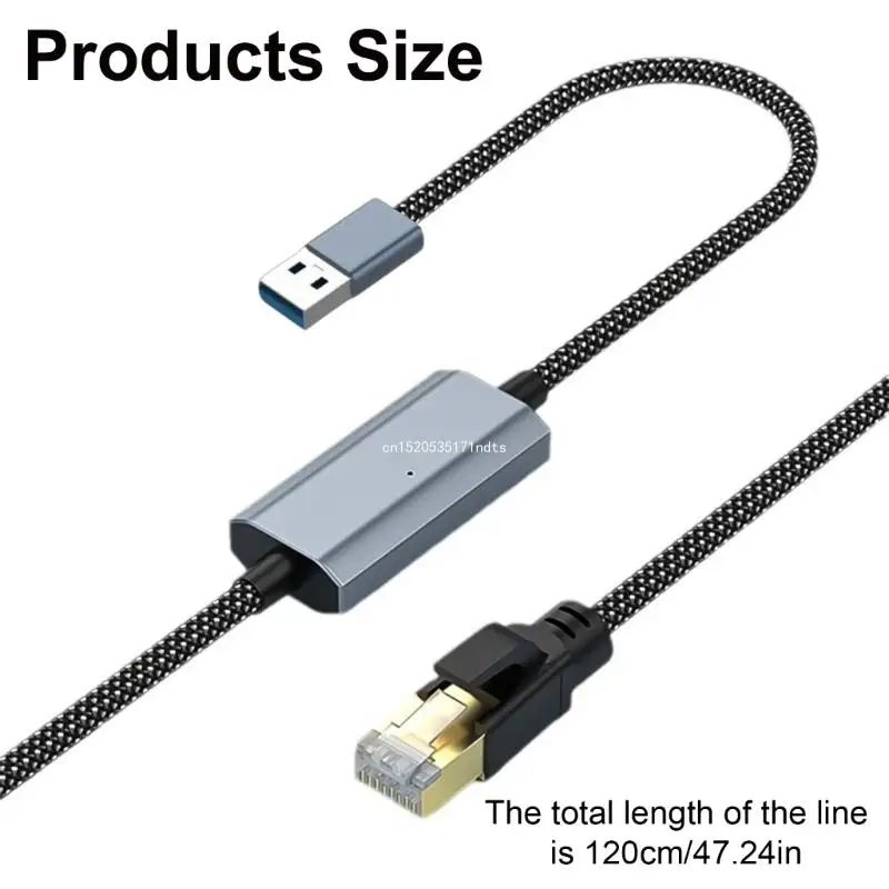 Adaptador USB3.0 para RJ45 resistente com nylon trançado para uso prolongado