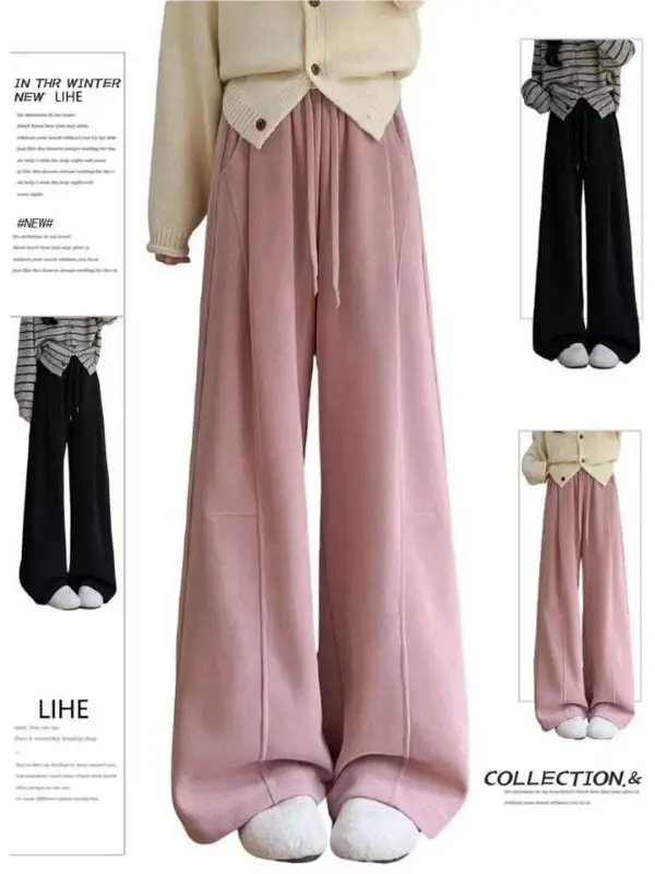 

Женские брюки больших размеров из розового вельвета, повседневные, с высокой талией, широкими штанинами, осенне-зимние, новые, с эффектом похудения