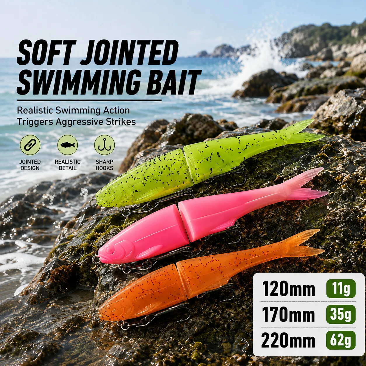1pc Soft Jointed Swimbait Sinking 120‑220mm 11‑62g Split Tail Soft Bait Glitter Lure For Musky Bass Salt Fresh Water Fishing