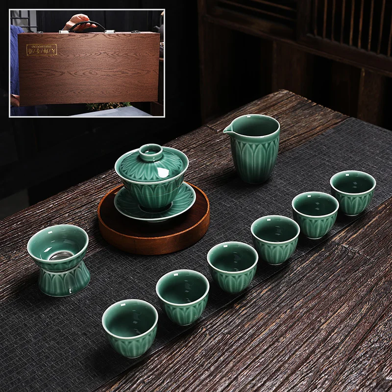 

Porcelain Kung Fu Cup Tea Set Service Luxury Cute Chinese Portable Tea Set Maker Vintage Porcelanato Kitchen Accessories AB50TS