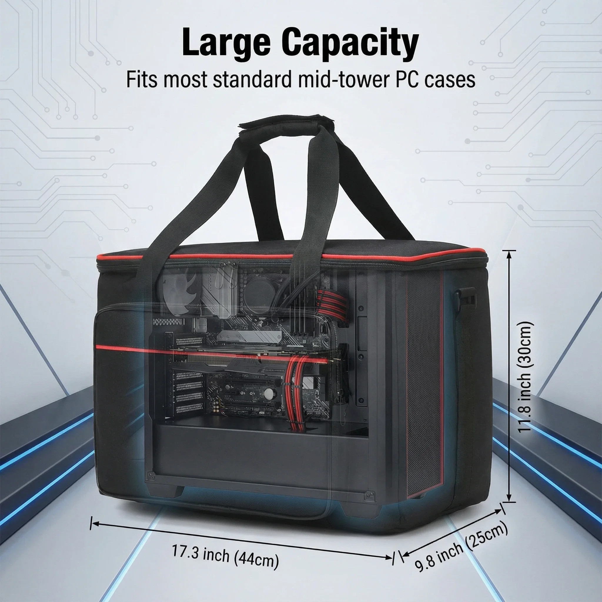 Desktop Gaming Computer PC Carrying Case Travel Storage Bag for Computer Chassis, Mouse, Cables, and Accessories, Bag Only